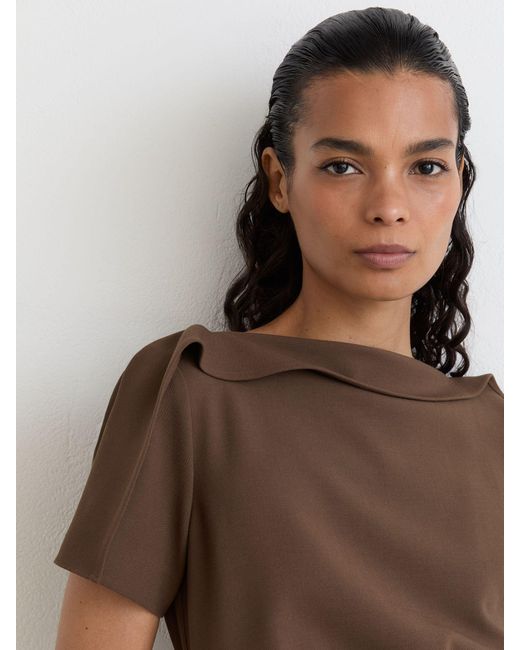 Reiss Natural Ruched-Detail Boat-Neck Midi Dress