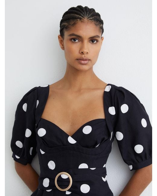 Reiss Blue Linen Polka-Dot Wide-Leg Jumpsuit