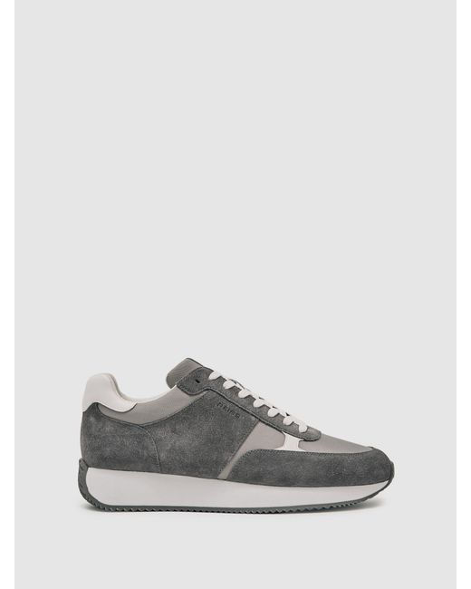 Reiss Gray Suede Lace-Up Running Trainers for men