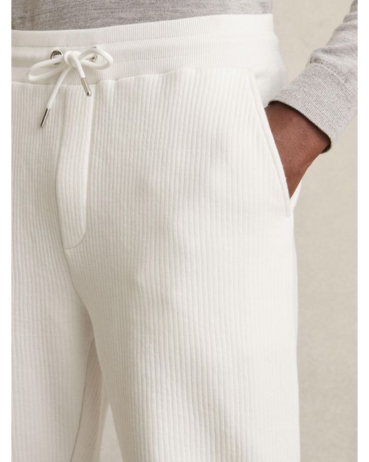 Reiss Natural Cotton-Blend Ribbed Drawstring Joggers for men