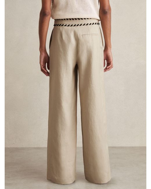 Reiss Natural Linen Wide-Leg Whipstitch Trousers