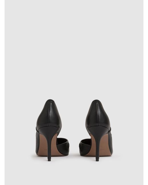 Reiss Black Marlene Leather Twist Detail Court Shoes