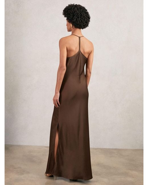 Reiss Brown Satin Cowl-Neck Slip Dress