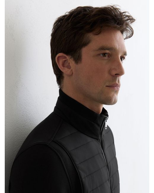 Reiss Black Hybrid Interlock-Jersey Quilted Jacket for men