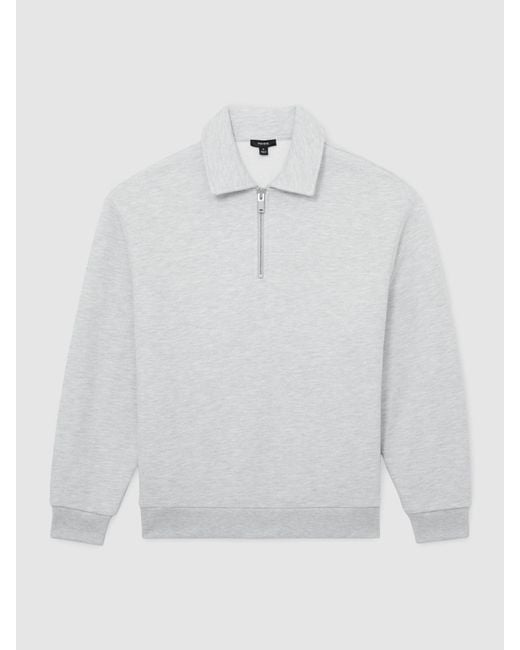Reiss White Kurwin - Grey Melange Cotton-blend Heavyweight Zip Sweatshirt, M for men