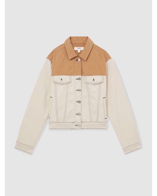 Reiss Natural Colour-Block Denim Jacket