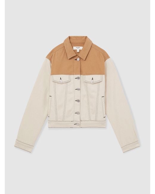 Reiss Natural Colour-Block Denim Jacket