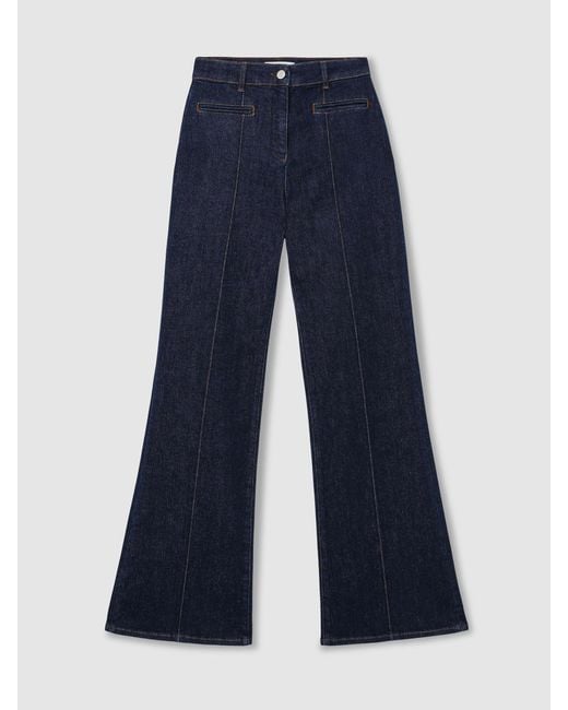Reiss Blue Pintuck-Detail Flared Jeans