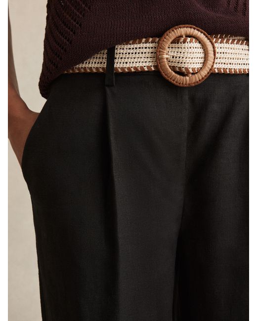 Reiss Natural Linen Belted Tapered Trousers