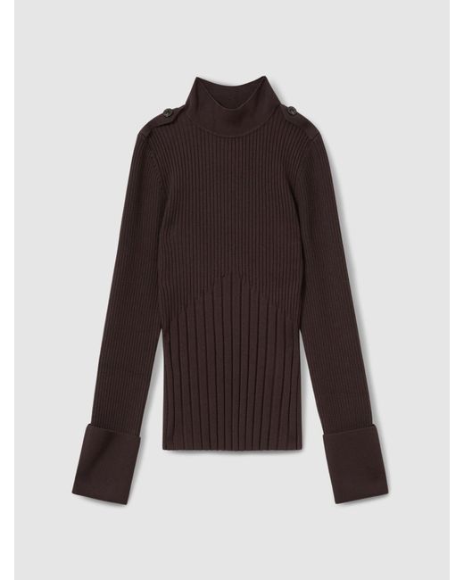 Reiss Natural Rib-Knit High-Neck Top
