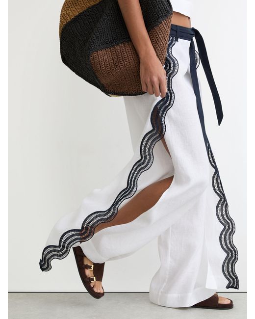 Reiss White Side Scallop Trousers