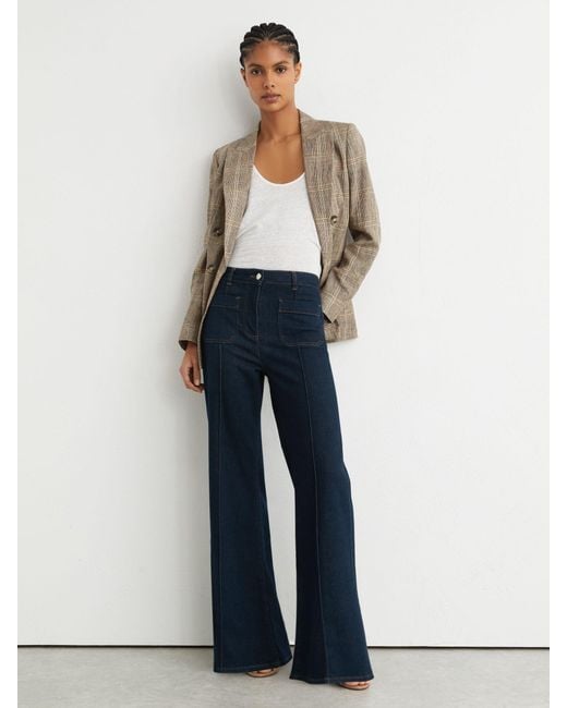 Reiss Sakura - Dark Blue Petite Patch-pocket Flared Jeans, Us 20