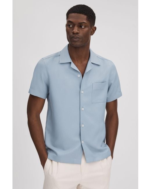 Reiss Tokyo - China Blue Cuban Collar Button-through Shirt for men