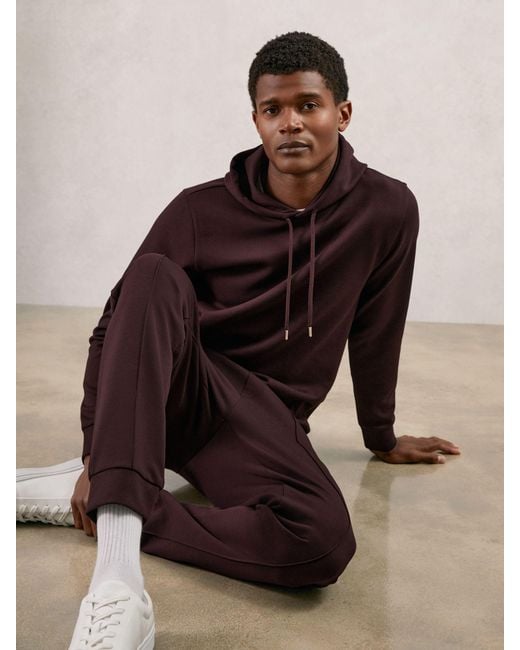 Reiss Brown Interlock Jersey Drawstring Hoodie for men