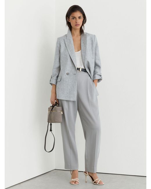 Reiss Gray Linen-Blend Textured Double-Breasted Blazer