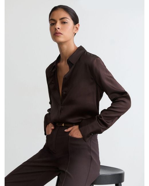 Reiss Black Silk-Satin Concealed-Placket Shirt