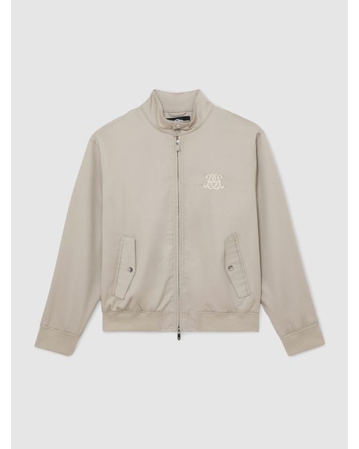 Reiss Gray Hodson - Light Stone Monogram Embroidered Harrington Jacket, Xs for men