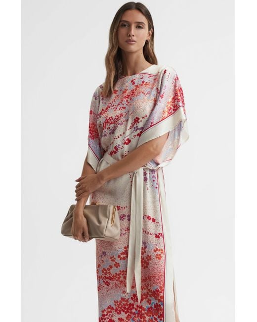 Reiss Red Lydia Scarf-print Belted-waist Woven Maxi Dress