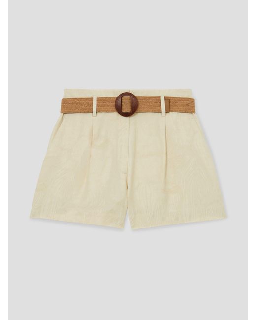 Reiss Natural Matilda - Neutral Jacquard Belted Shorts With Linen, Us 12