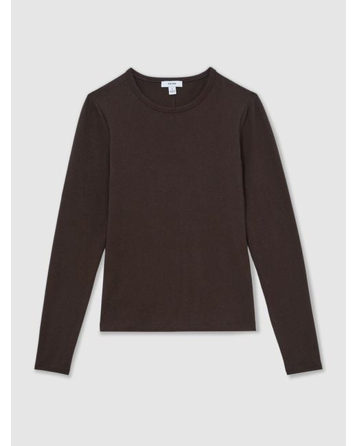Reiss Black Cotton Crew-Neck Long-Sleeve T-Shirt With Stretch