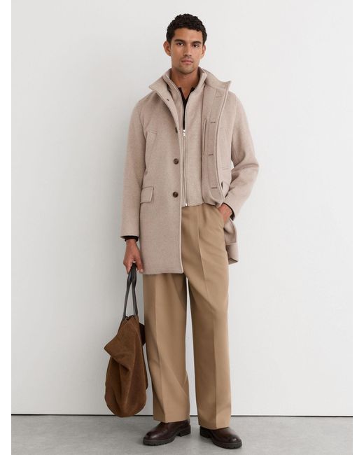 Reiss Natural Wool-Blend Gilet-Insert Single-Breasted Coat for men