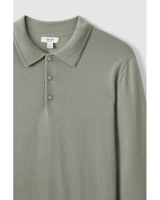 Reiss Gray Trafford - Pistachio Merino Wool Polo Shirt, S for men