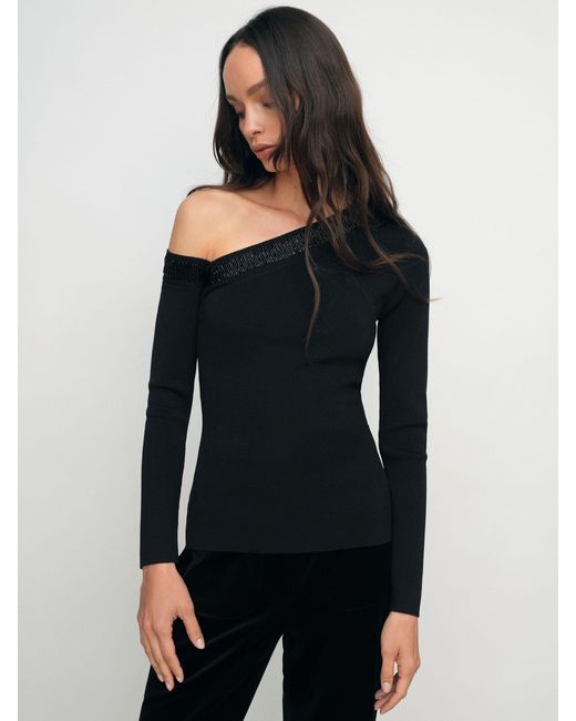 Reiss Black Bead-Detail Off-Shoulder Knit Top