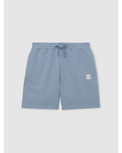 Reiss Blue Monogram Embroidered Cotton Shorts for men