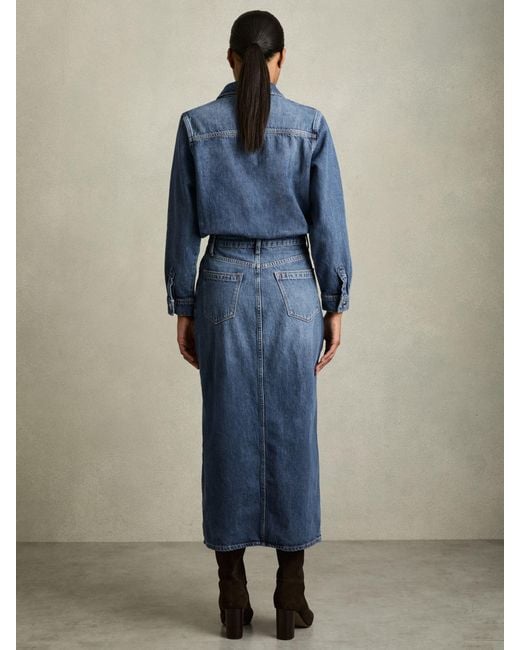 Reiss Blue Terra - Indigo Denim Button-through Midi Dress, Us 6