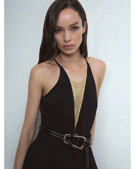 Reiss Blue Chain-Detail Flared-Leg Jumpsuit