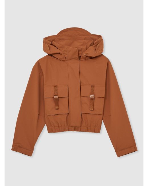 Reiss Brown Connie - Rust Technical Hooded Utility Jacket, Us 14