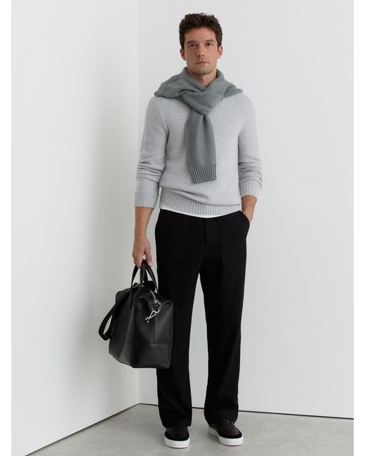Reiss Gray Wool-Blend Rib-Detail Crew-Neck Jumper for men