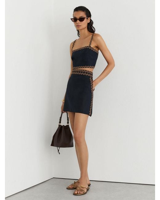 Reiss White Linen Wave-Trim Mini Skirt