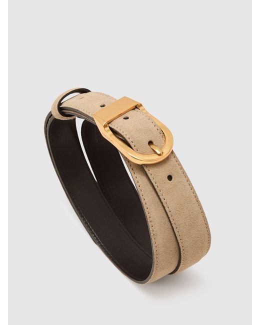 Reiss Natural Hazel - Stone Leather Curved-buckle Belt, S (us 4-6)