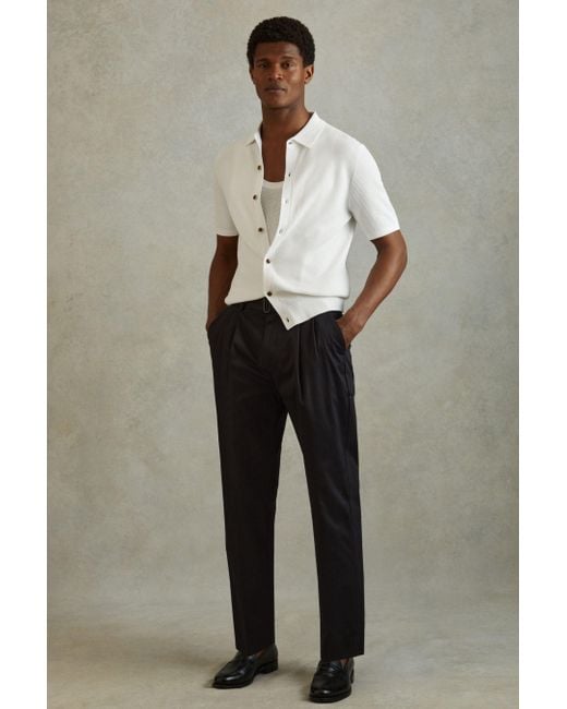 Reiss Natural Bravo - White Cotton Blend Textured Shirt, L for men