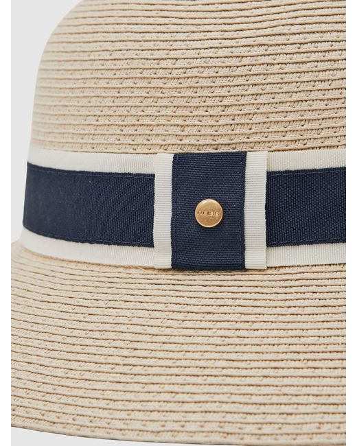 Reiss Natural Ribbon-Trim Straw-Effect Hat, S & M