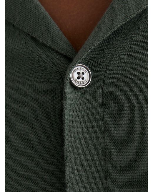 Reiss Grafton - Kale Green Merino Wool Cuban-collar Shirt, Small for men