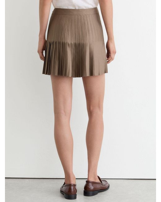 Reiss Brown Satin Pleated Mini Skirt
