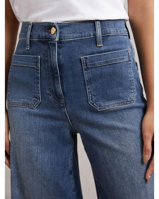 Reiss Blue Patch Pocket Wide Leg Jeans