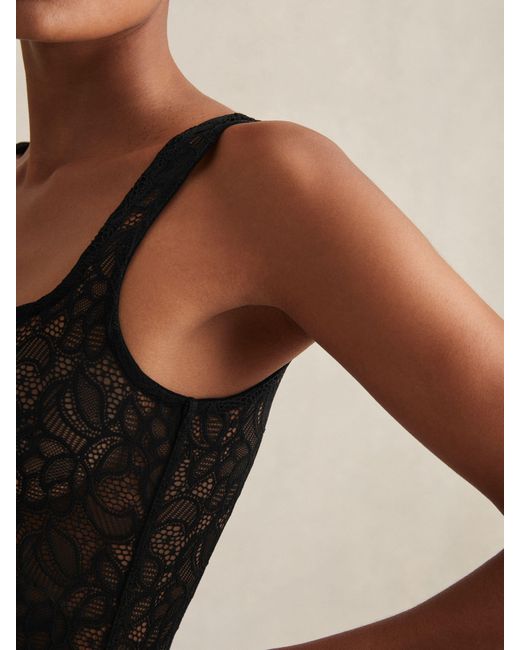 Reiss Black Floral Print Lace Bodysuit