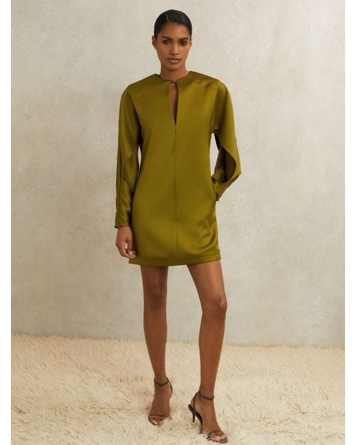 Reiss Green Satin Turn-Lock Mini Dress