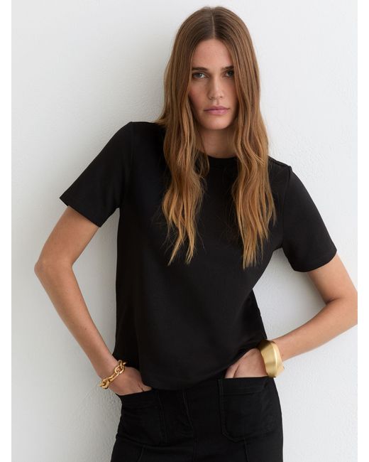 Reiss Black Stretch-Cotton Ribbed-Neck T-Shirt