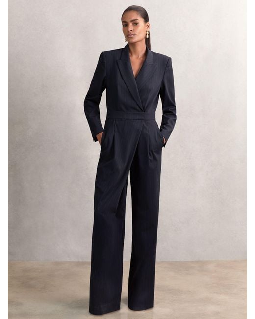 Reiss Natural Pinstripe Tailored Wide-Leg Jumpsuit With Wool
