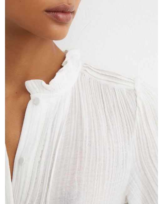 Reiss Aurelia - White Cotton Cheesecloth Frill-neck Top, Us 4