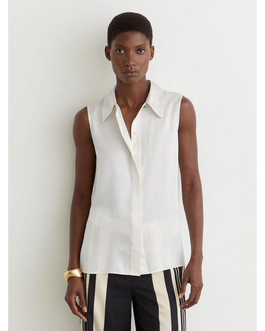 Reiss White Amelia - Ivory Silk Sleeveless Shirt, Us 8