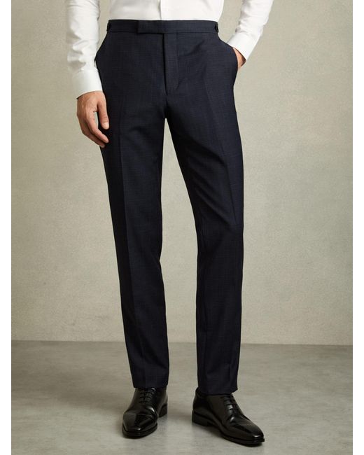Reiss Blue Slim-Fit Wool-Blend Textured Tailored Trousers for men