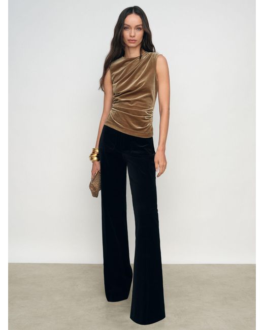Reiss Blue Velvet Drape Sleeveless Top