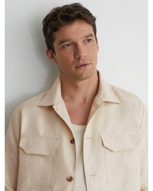 Reiss Natural Linen Herringbone-Stripe Regular-Fit Shirt for men