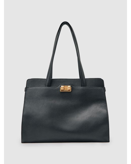 Reiss Delphine - Black Grained Leather Tote Bag, One
