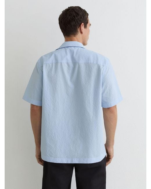 Reiss Eclipse - Soft Blue Textured Cuban-collar Short-sleeve Shirt, M for men